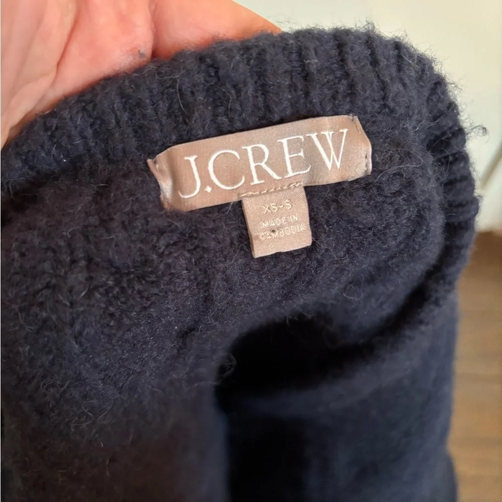 J. Crew Relaxed Cable Knit Cardigan Navy Blue XS-S Wool Alpaca Blend Cabincore